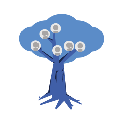 Genealogy Tent logo that shows a blue tree with grey profile images as leaves